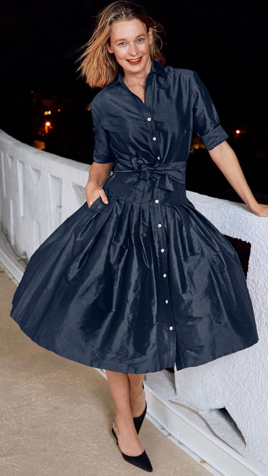 Mrs Maisel Silk Dress -  Navy Shade Soft