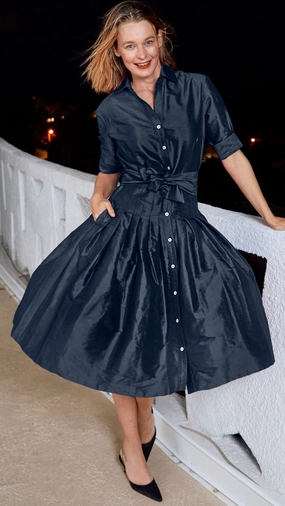 Mrs Maisel Silk Dress -  Navy Shade Soft