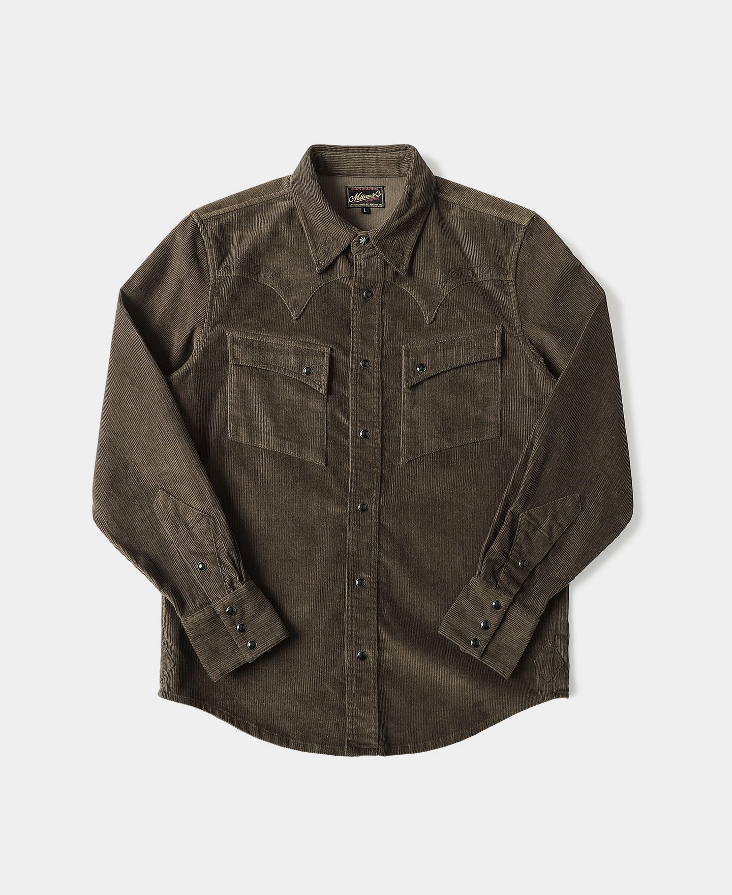 Bolero Embroidered Corduroy Western Shirt - Brown high-low hem