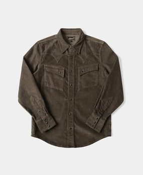 Bolero Embroidered Corduroy Western Shirt - Brown high-low hem