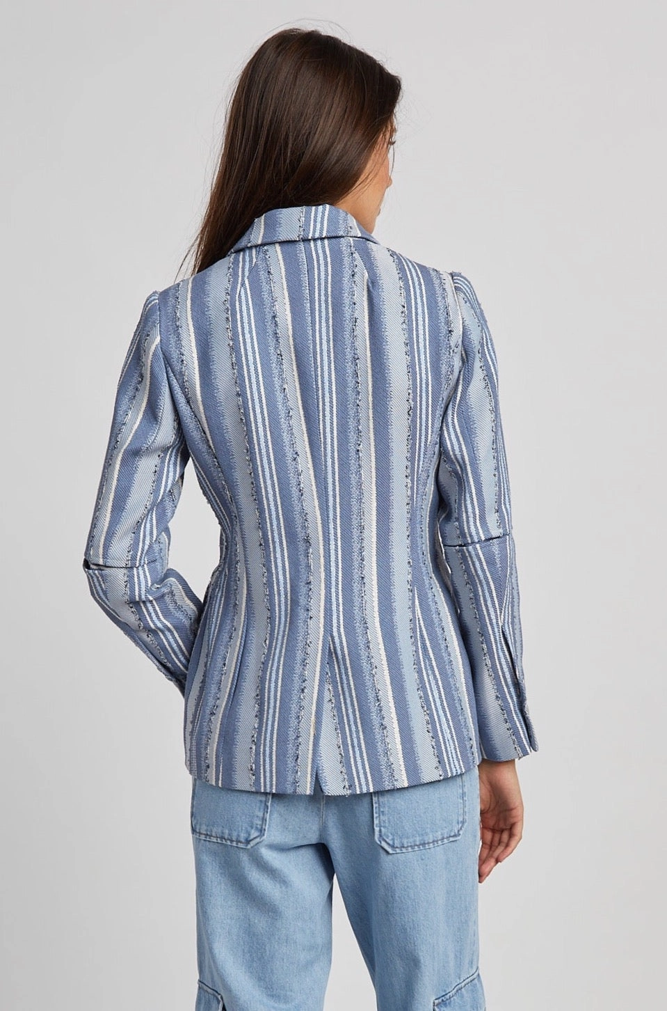 Hunter Single Breasted Jacquard Blazer - Blue Stripes Fashion Event