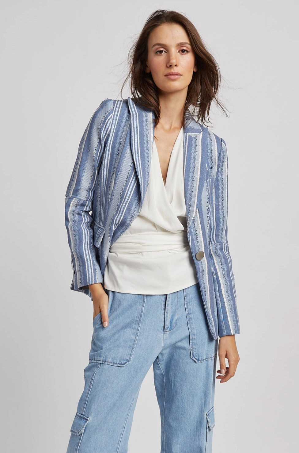 Hunter Single Breasted Jacquard Blazer - Blue Stripes RubberizedTrim