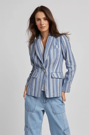 Quick Release Buckle Hunter Single Breasted Jacquard Blazer - Blue Stripes