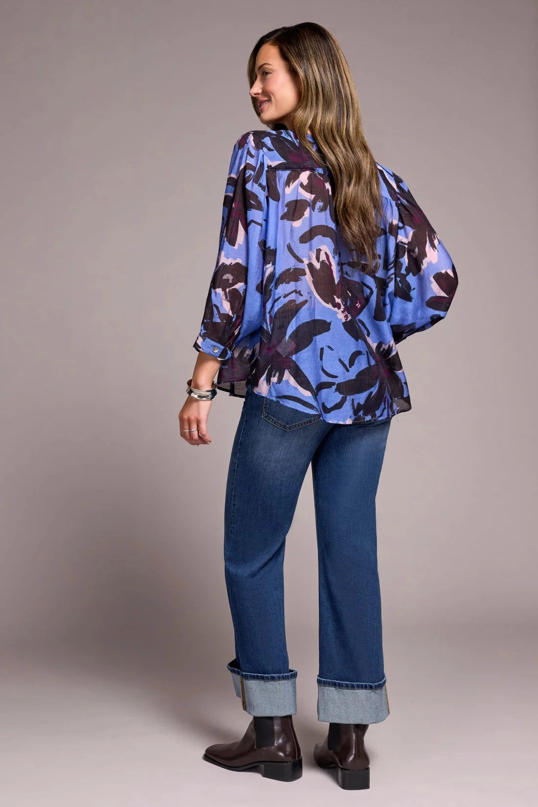 Raw Edge Finish OversizedFit Tribal Flowy Dolman Sleeve Blouse- Multiple Prints