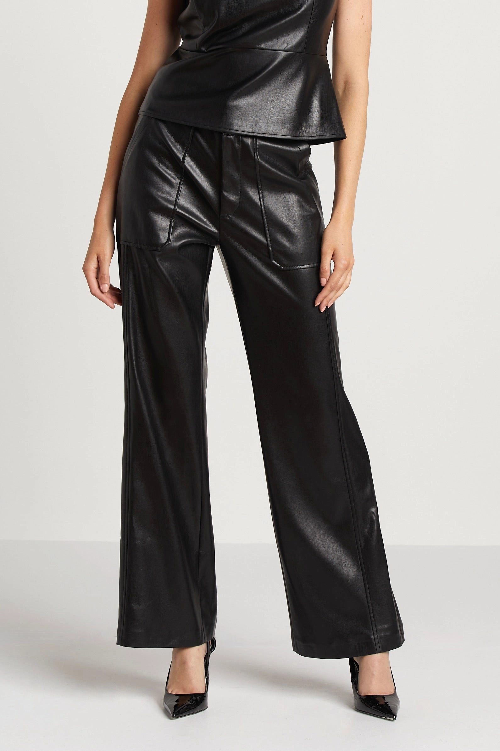 Stretch Fit Spencer Vegan Leather Pants - Black