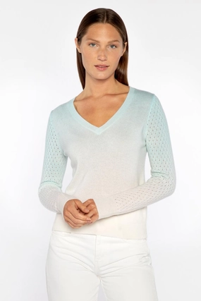 Ombre Pointelle Vee Sweater Knitted Comfort