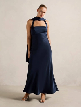 April Open Back Satin Maxi Dress Soft Silhouette