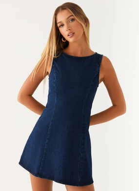 Sleek Design Smart Lines Rochelle Denim Mini Dress - Blue