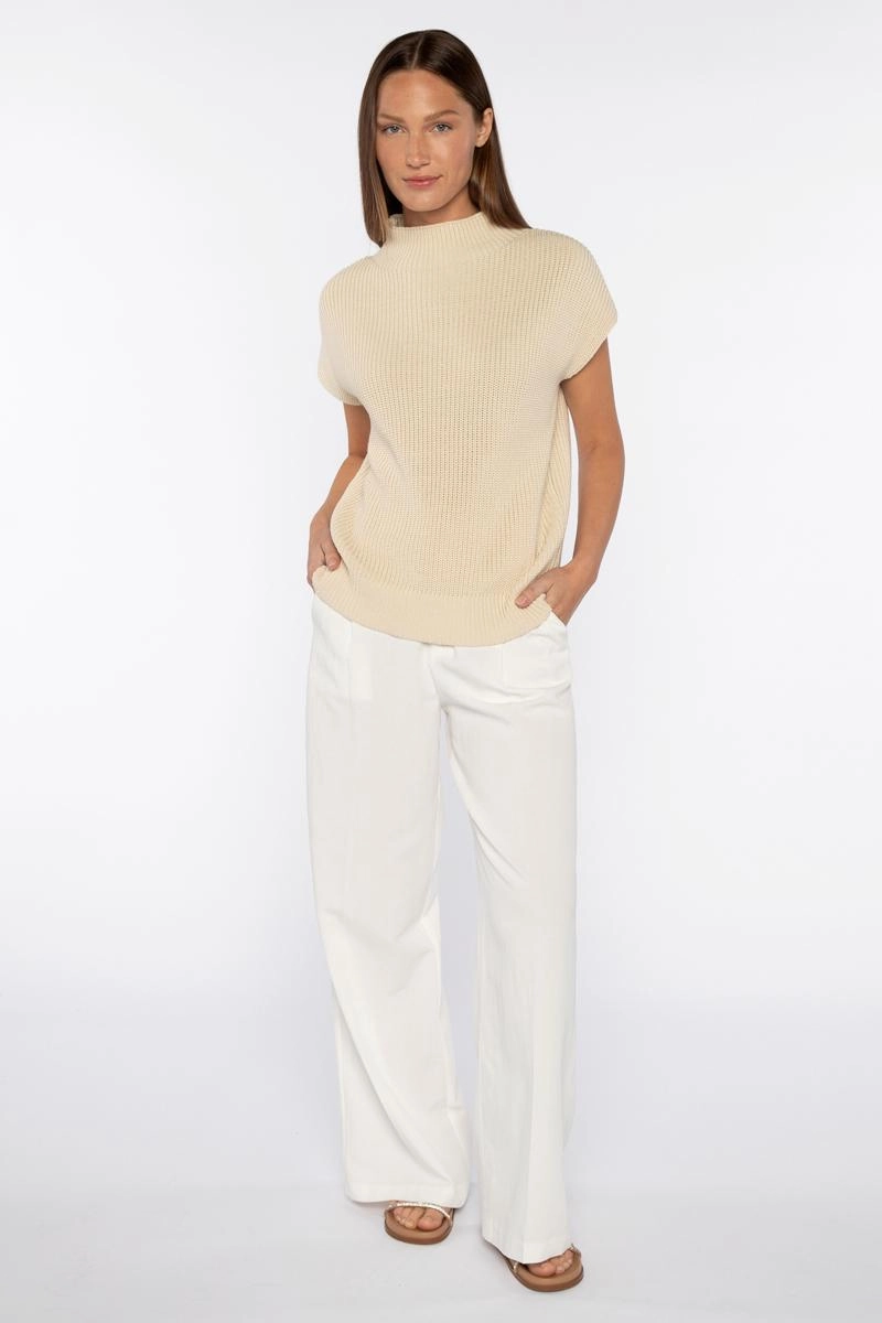 Comfy Knit Look Flexible Comfort Cap Sleeve Mock