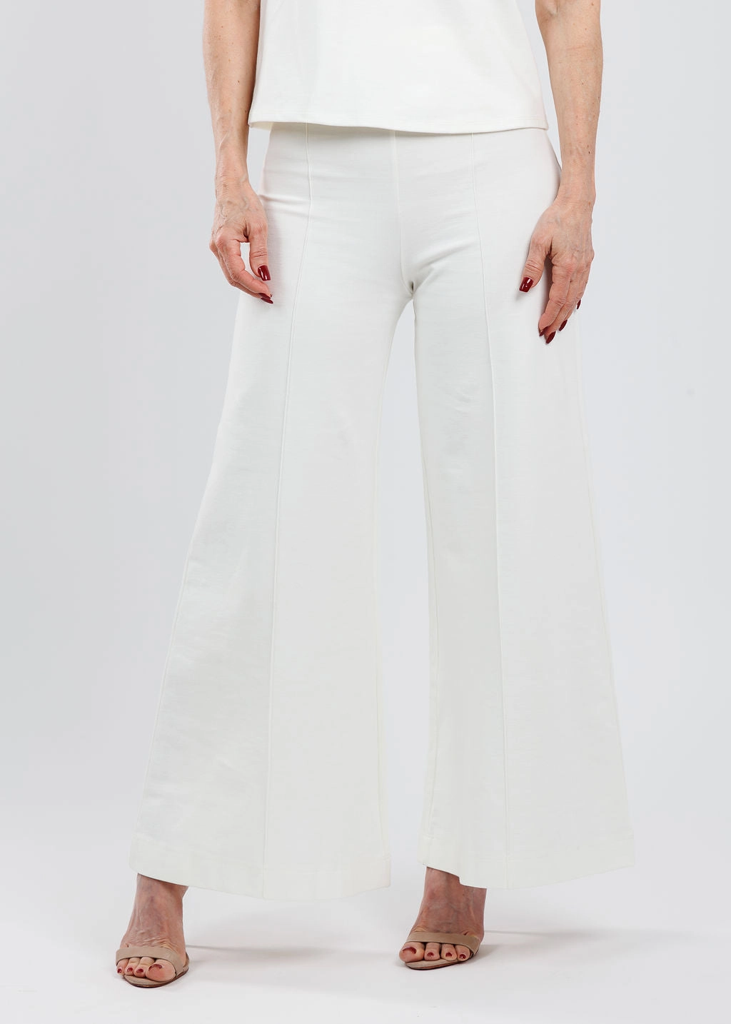 BreathableMaterial Ponte Knit Cropped Wide Leg Pants - Off White