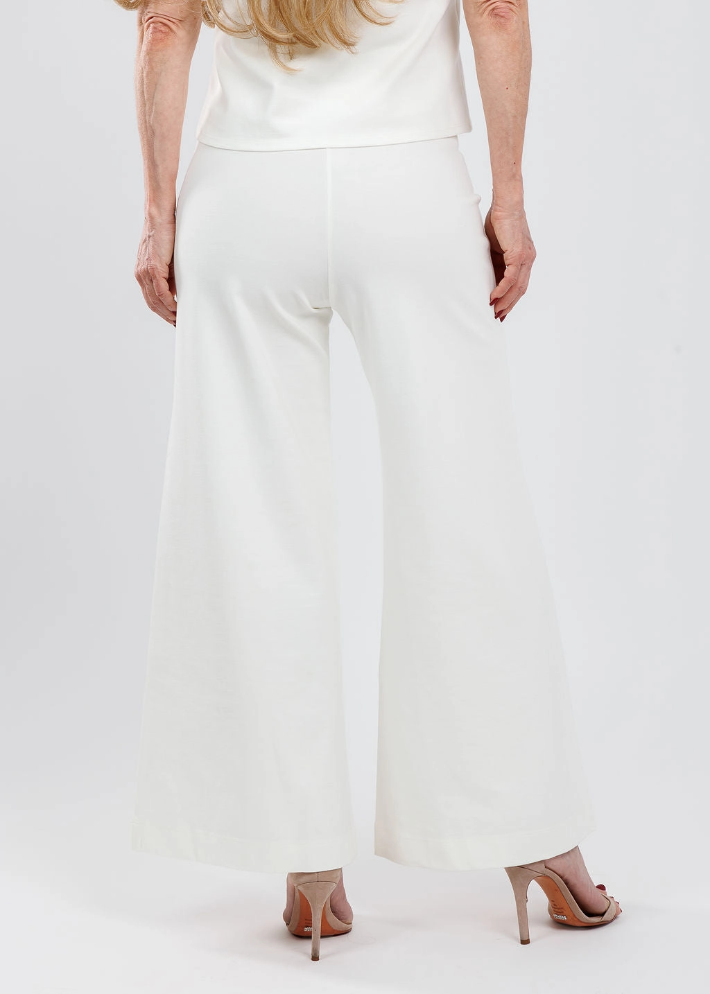 Quick Dry Fit MachineWashable Ponte Knit Cropped Wide Leg Pants - Off White