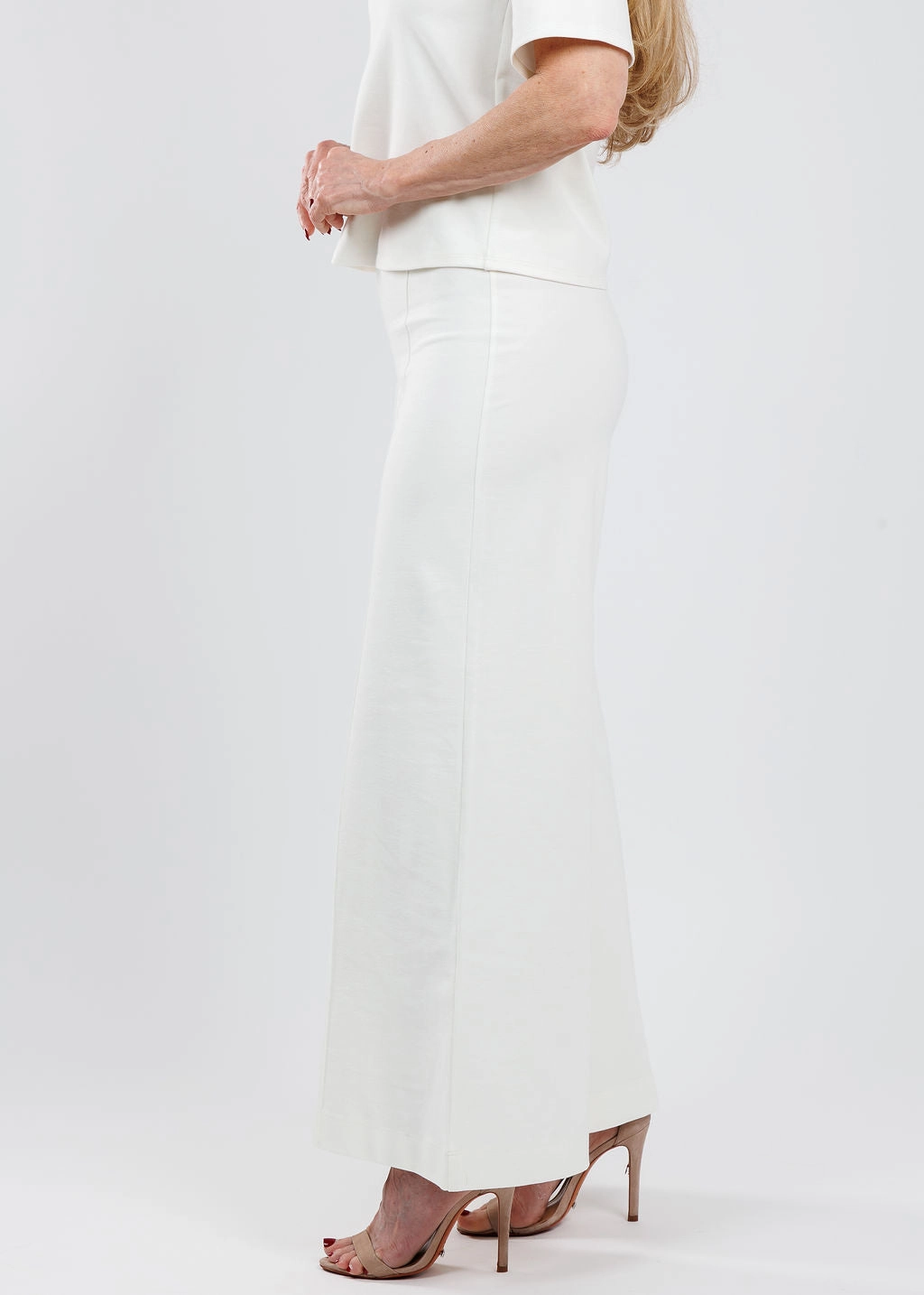 Ponte Knit Cropped Wide Leg Pants - Off White Water resistant coating Temperature Regulating