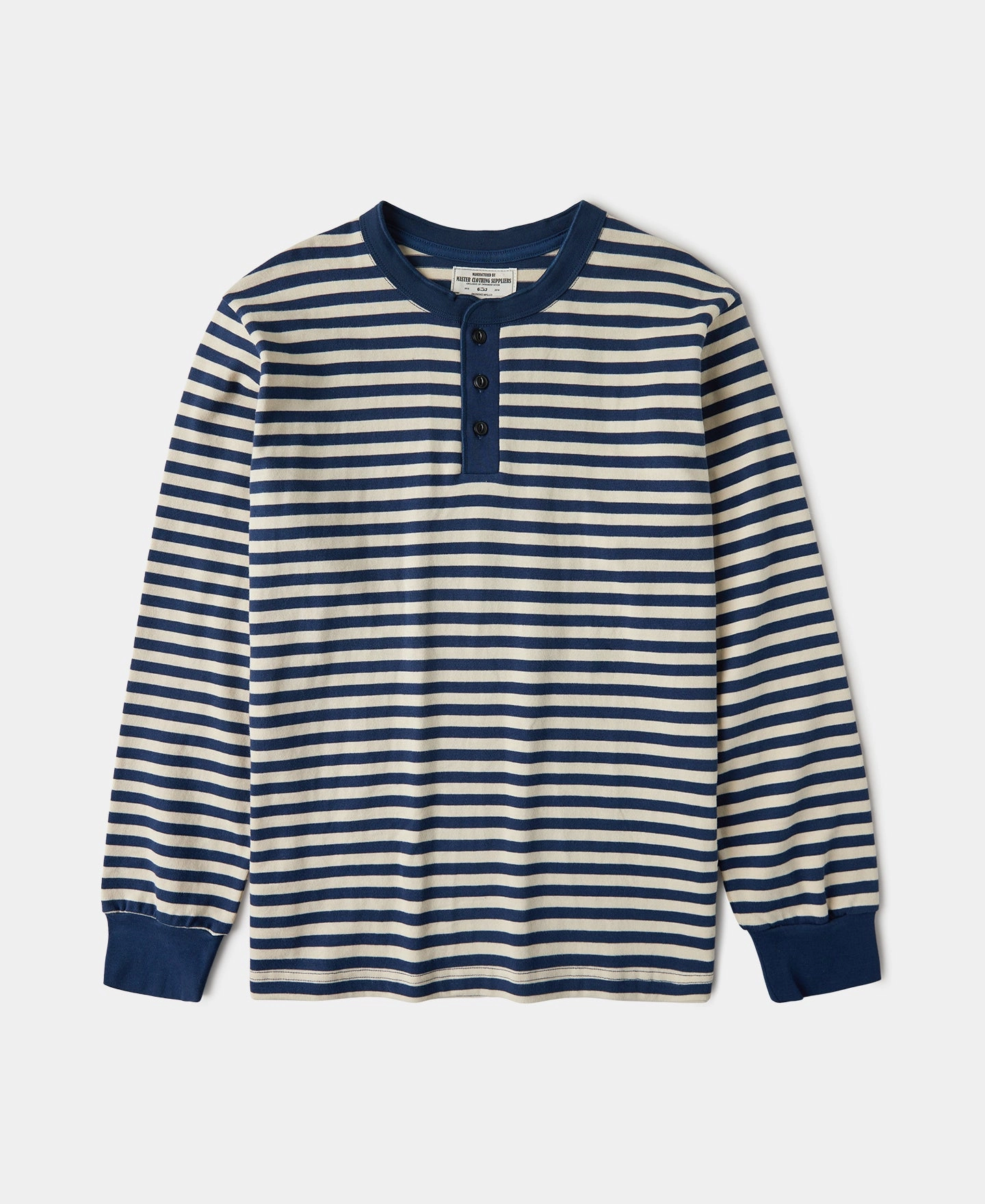 Light Trend Breton Striped Henley Long Sleeve T-Shirt - Blue/Apricot