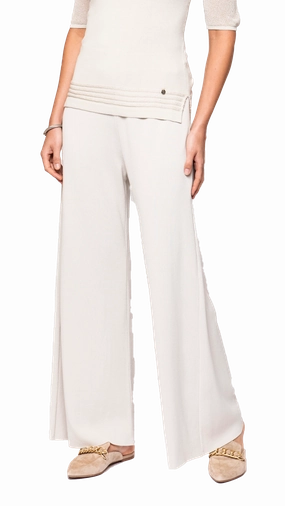 Briana Wide-Leg Milano-Knit Pants - Beige Base Layer
