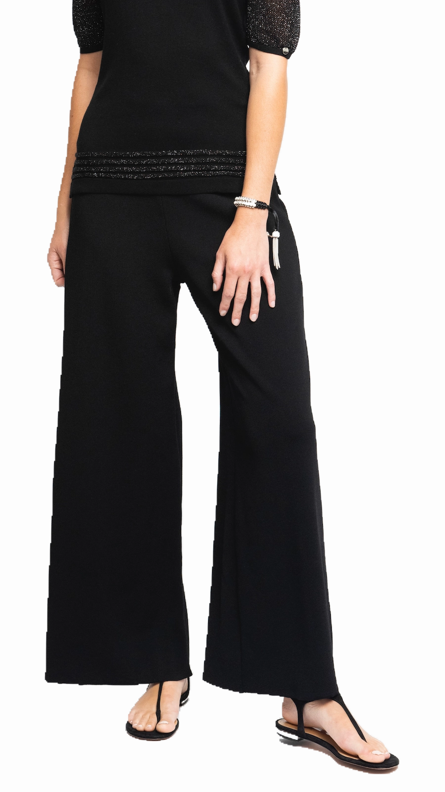 Briana Wide-Leg Milano-Knit Pants - Black Versatile Waist