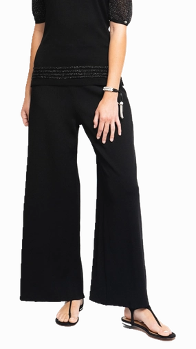 Briana Wide-Leg Milano-Knit Pants - Black Versatile Waist