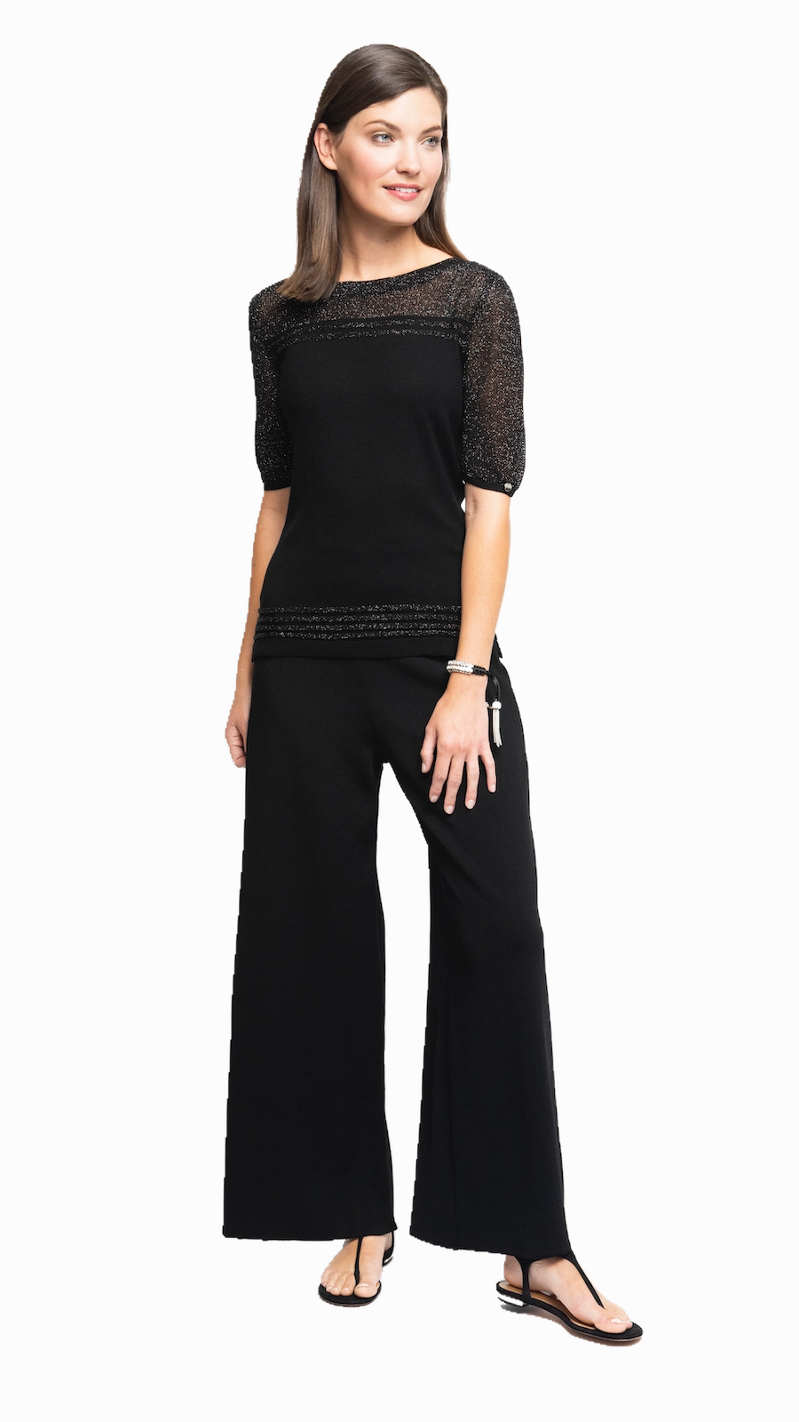 Chill Comfort Fit Briana Wide-Leg Milano-Knit Pants - Black