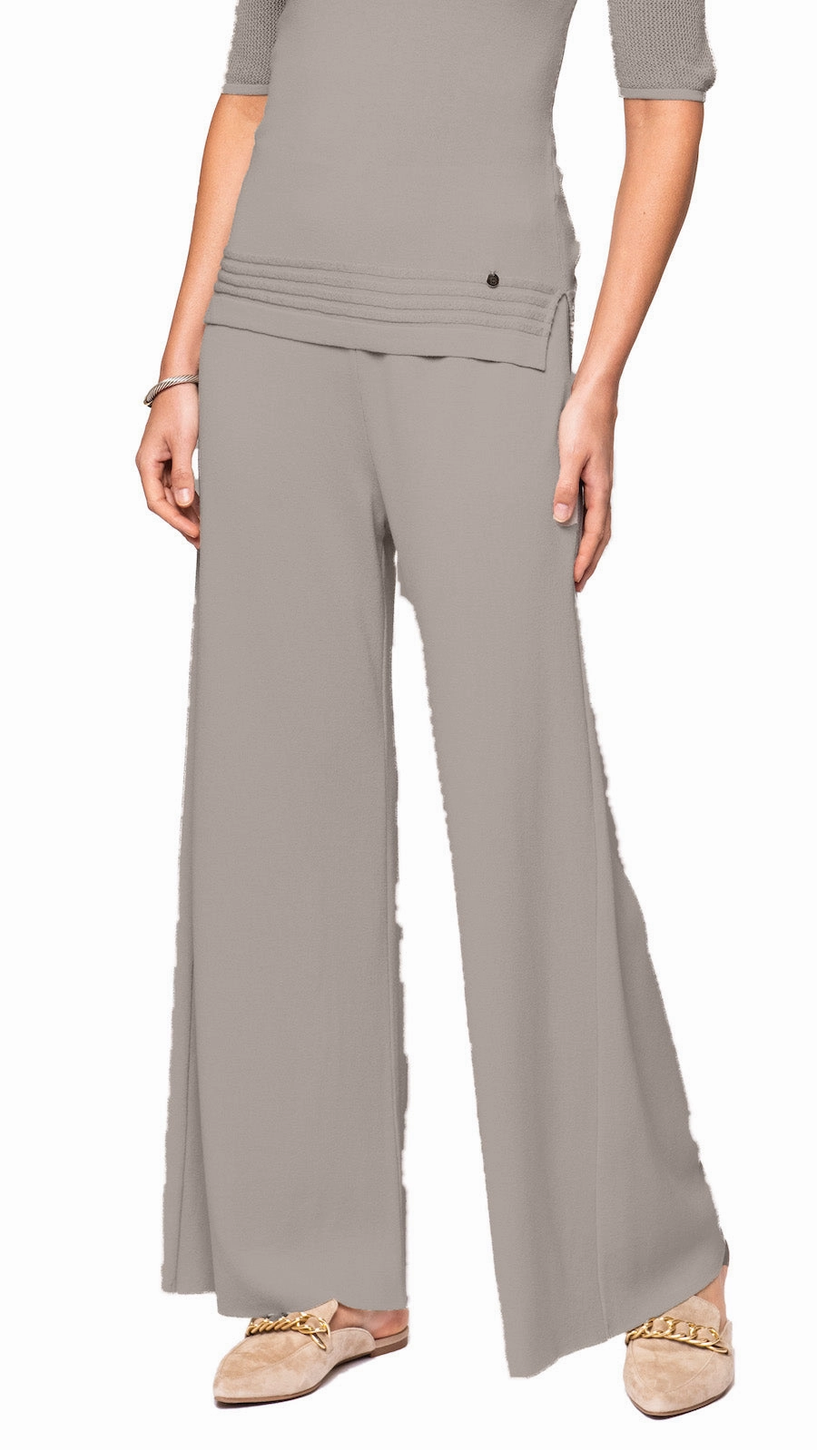 Urban Style Casual Layer Fit Briana Wide-Leg Milano-Knit Pants - Taupe