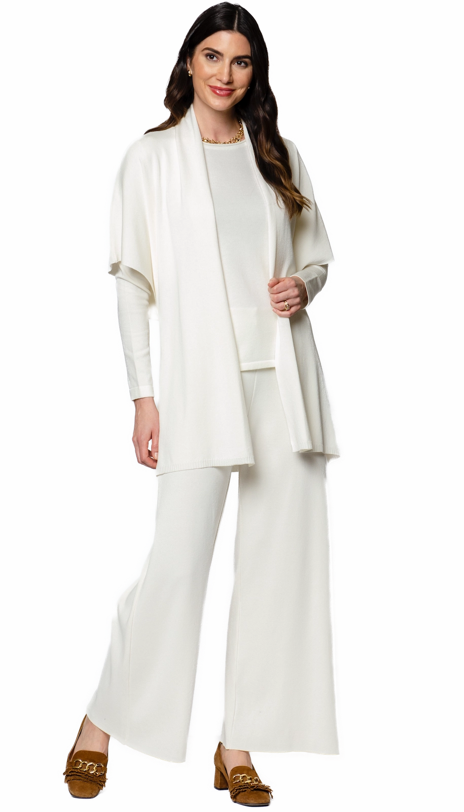 Briana Wide-Leg Milano-Knit Pants - Winter White HighWaistSupport