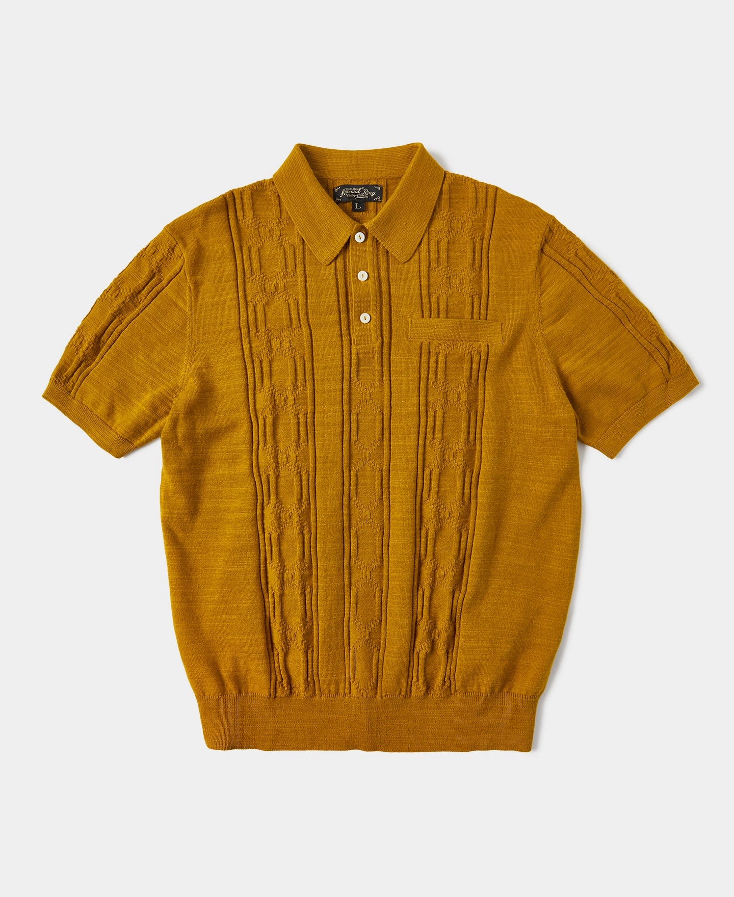 1960s Jacquard Slub Cotton Polo Shirt - Ginger Wool combination