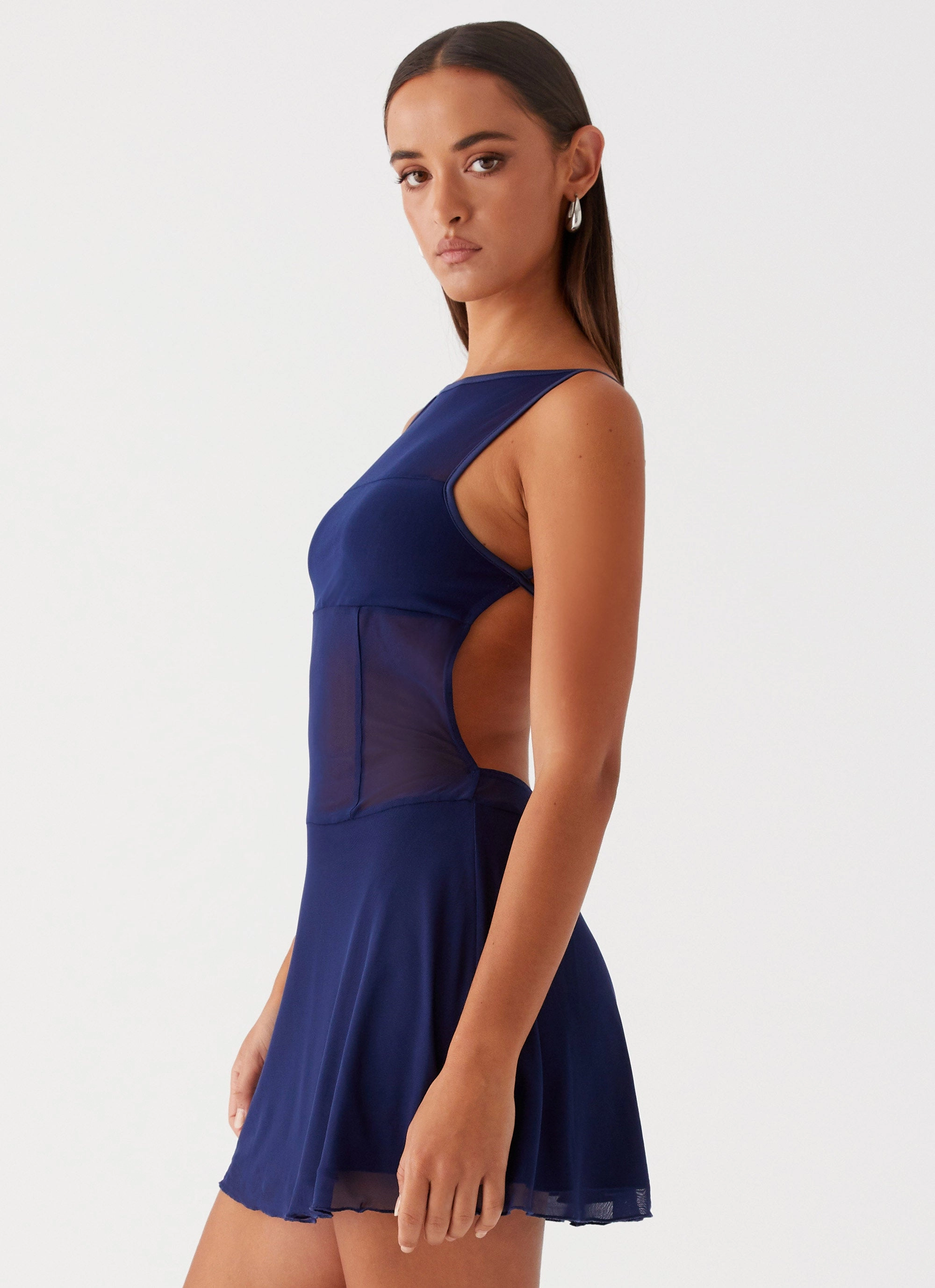 Roxanne Mini Dress - Navy Removable-Straps Sheer Panel
