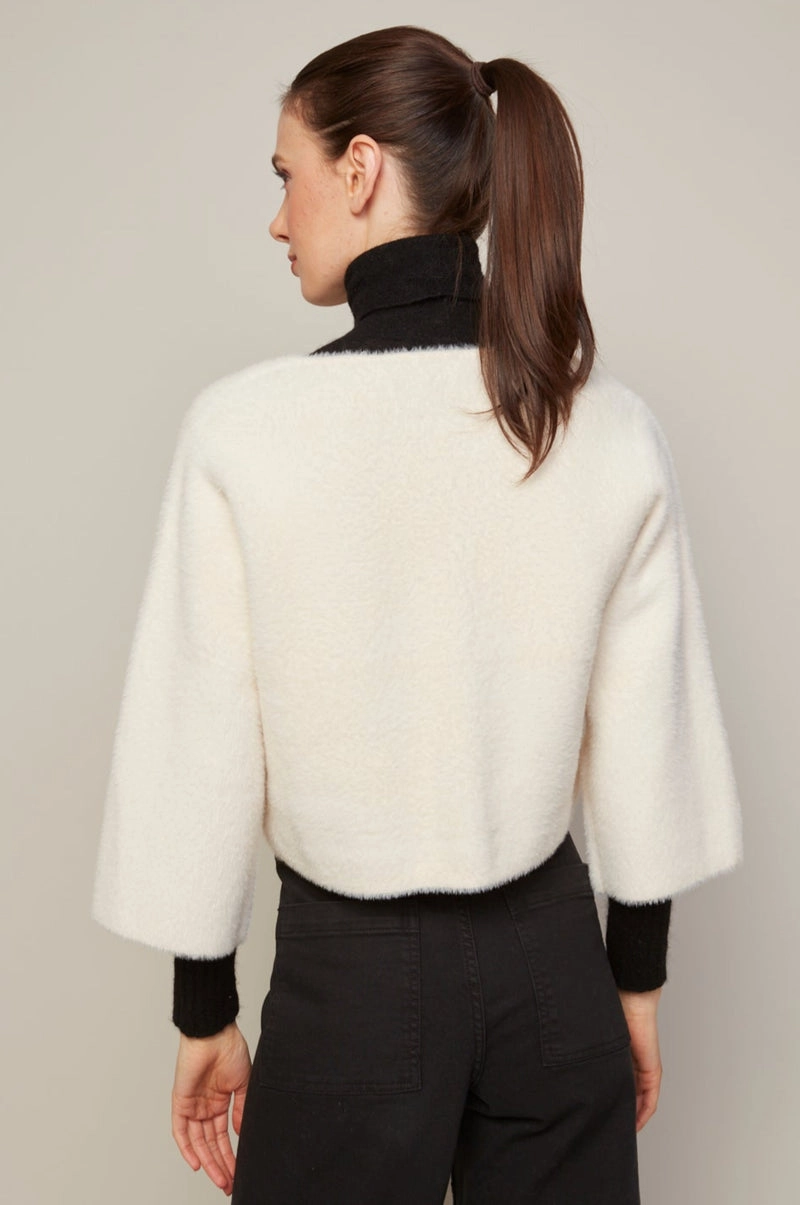 Bronte Buttoned Front Cardigan With Patch Pockets - Cream Machine Washable Design fuzzy texture