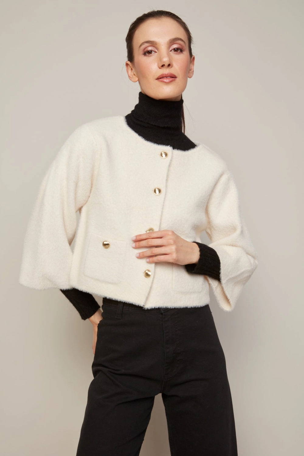 Chilly Chic Everyday Comfort Wear Bronte Buttoned Front Cardigan With Patch Pockets - Cream