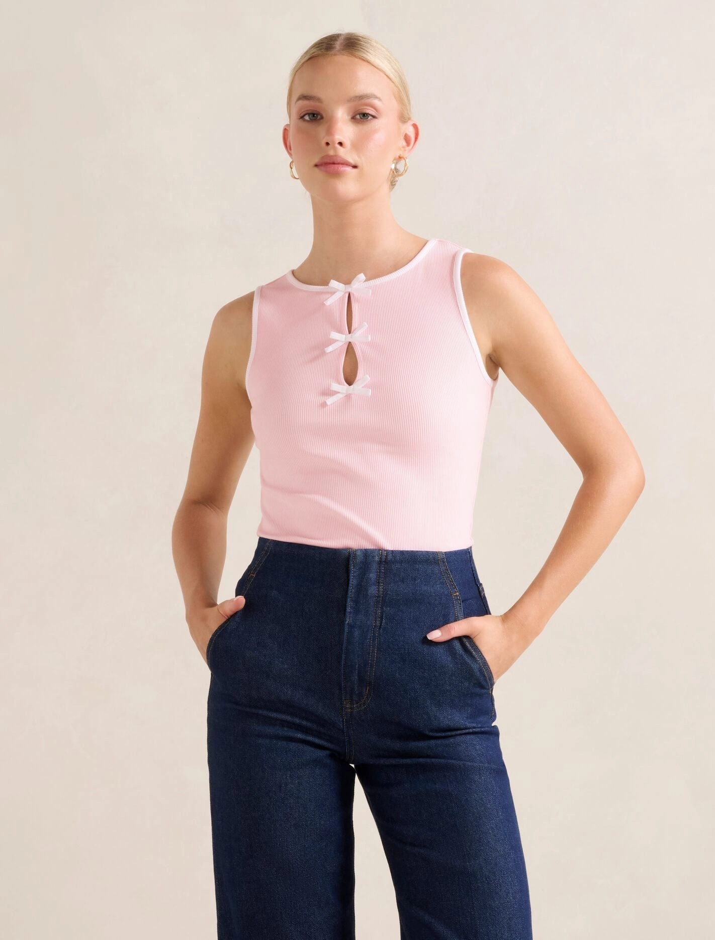 Brookie Bow Front Tank Top Ventilated Panel Design