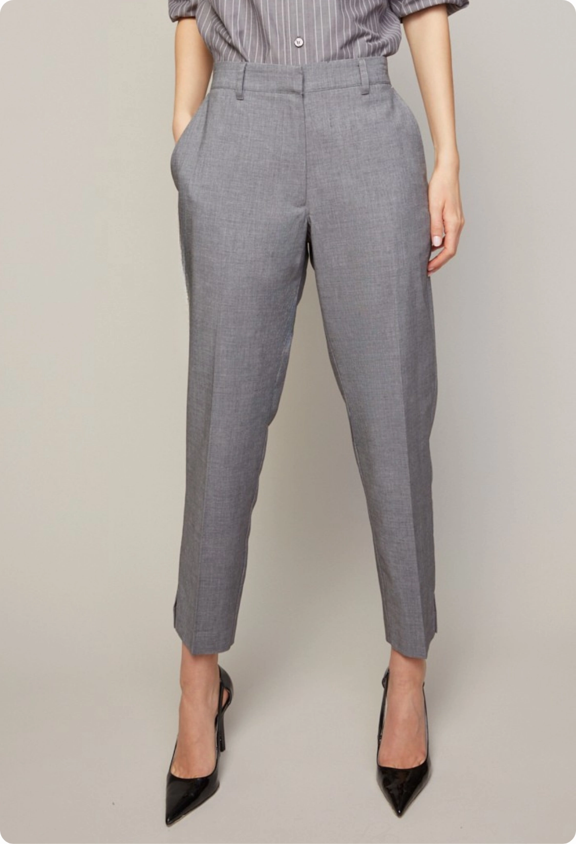 Bruce Slim Leg Ankle Pant With Slit - Light Charcoal Detachable belt Low Profile Fasteners