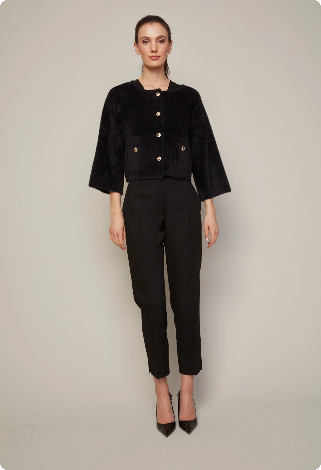 Anti Bacterial Treatment Moisture Lock Technology Bruce Slim Leg Ankle Pant With Slit in Ponte - Black