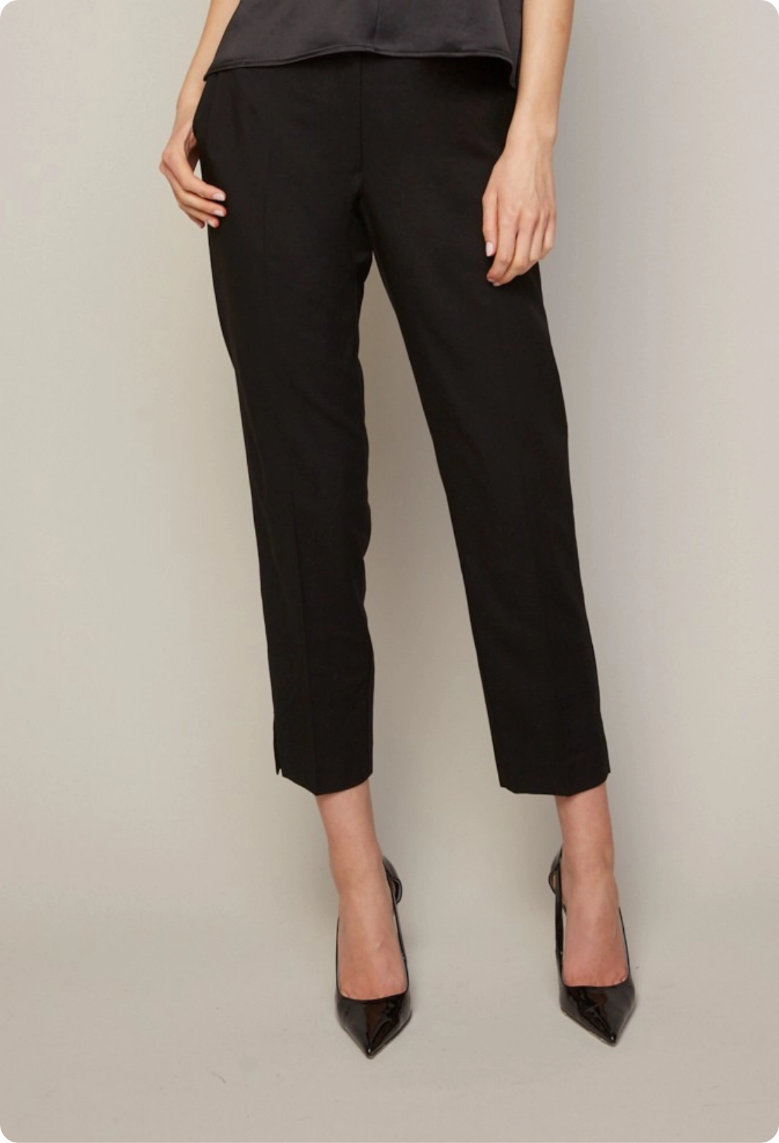 Office Friendly Bruce Slim Leg Ankle Pant With Slit in Ponte - Black