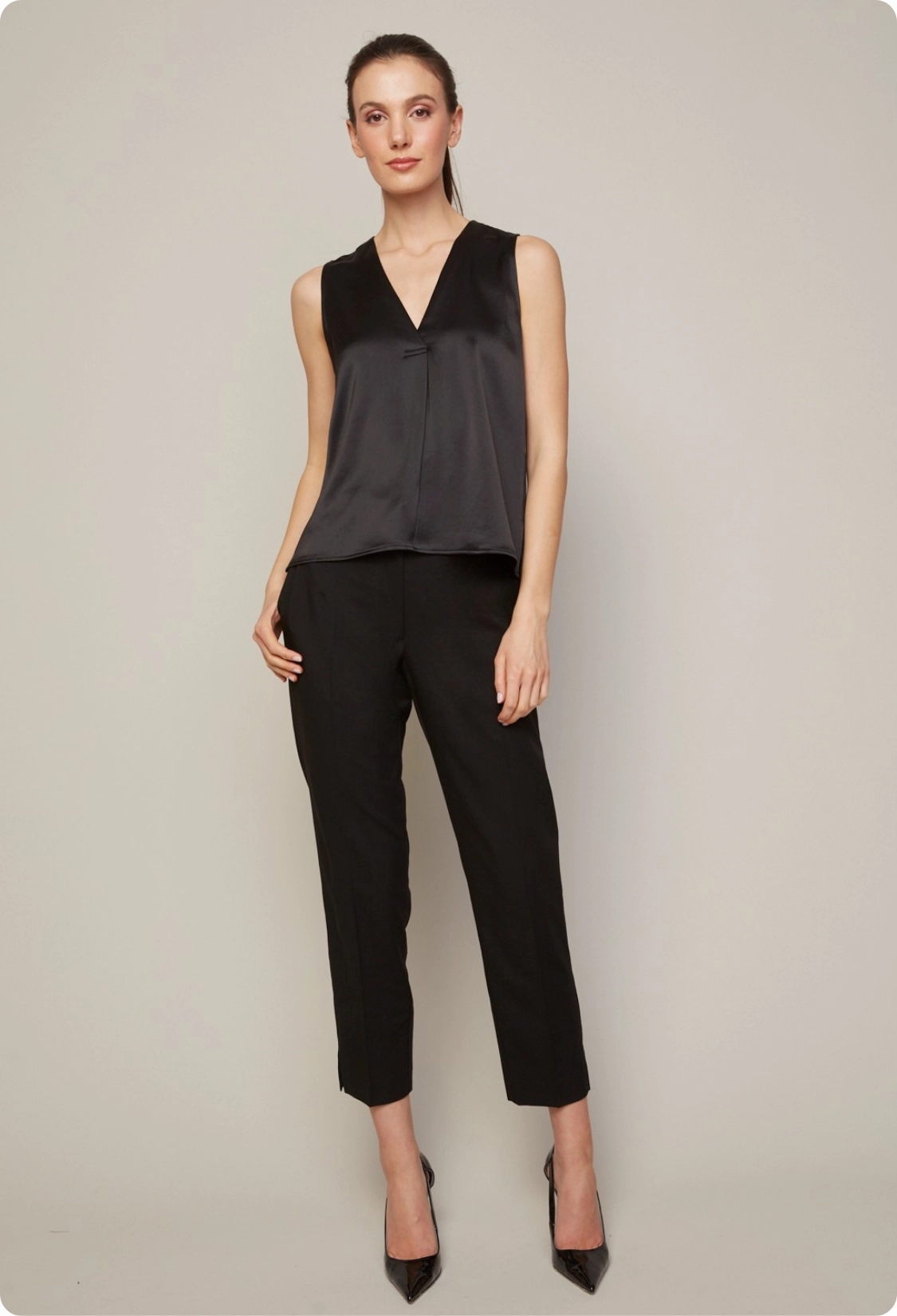 Back pockets Bruce Slim Leg Ankle Pant With Slit in Ponte - Black