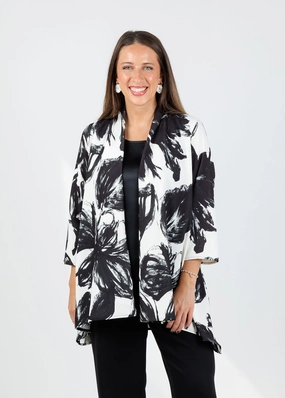 Brushstroke Print Crepe Jacket - Ivory/Black Reinforced Seam Construction