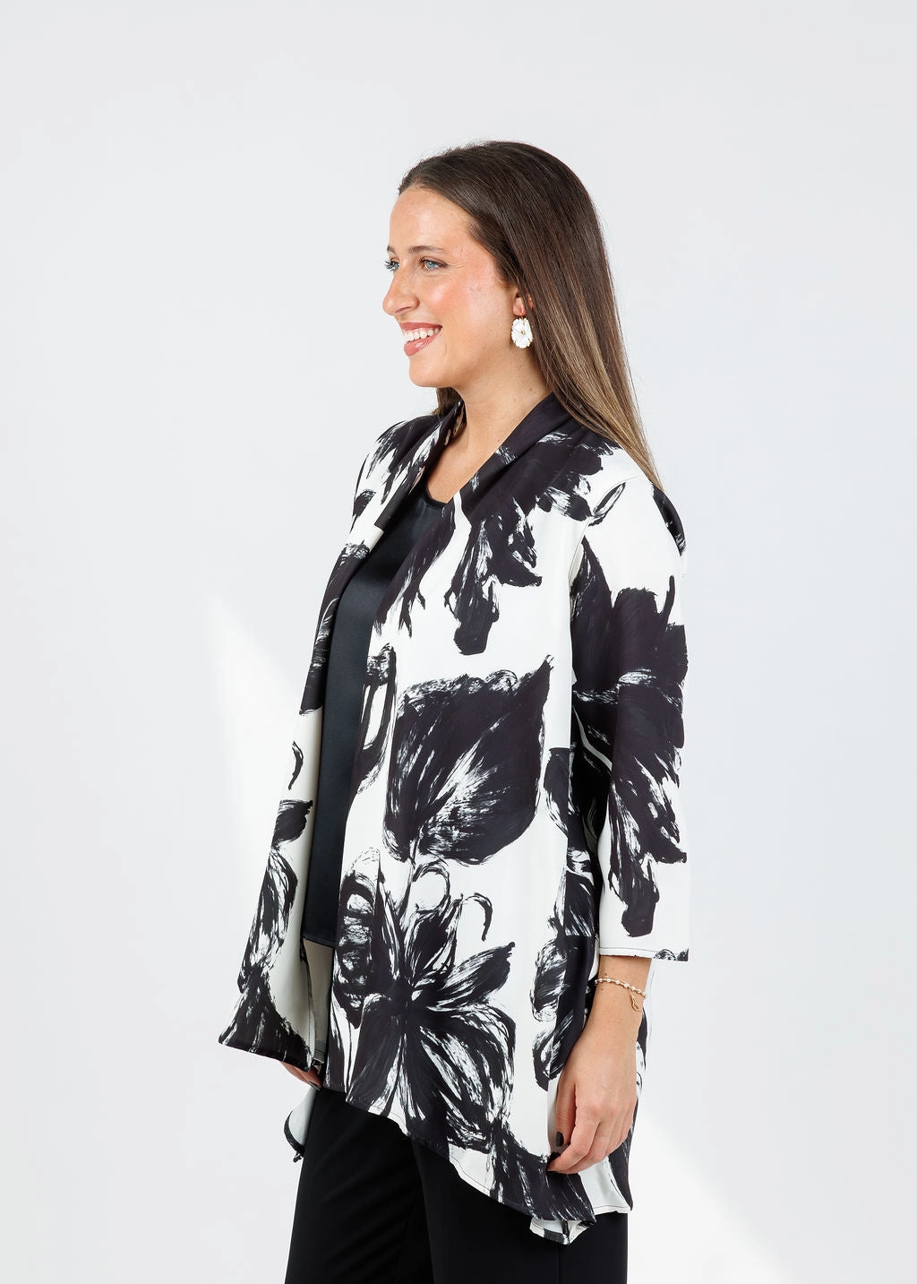 Brushstroke Print Crepe Jacket - Ivory/Black Cold Days