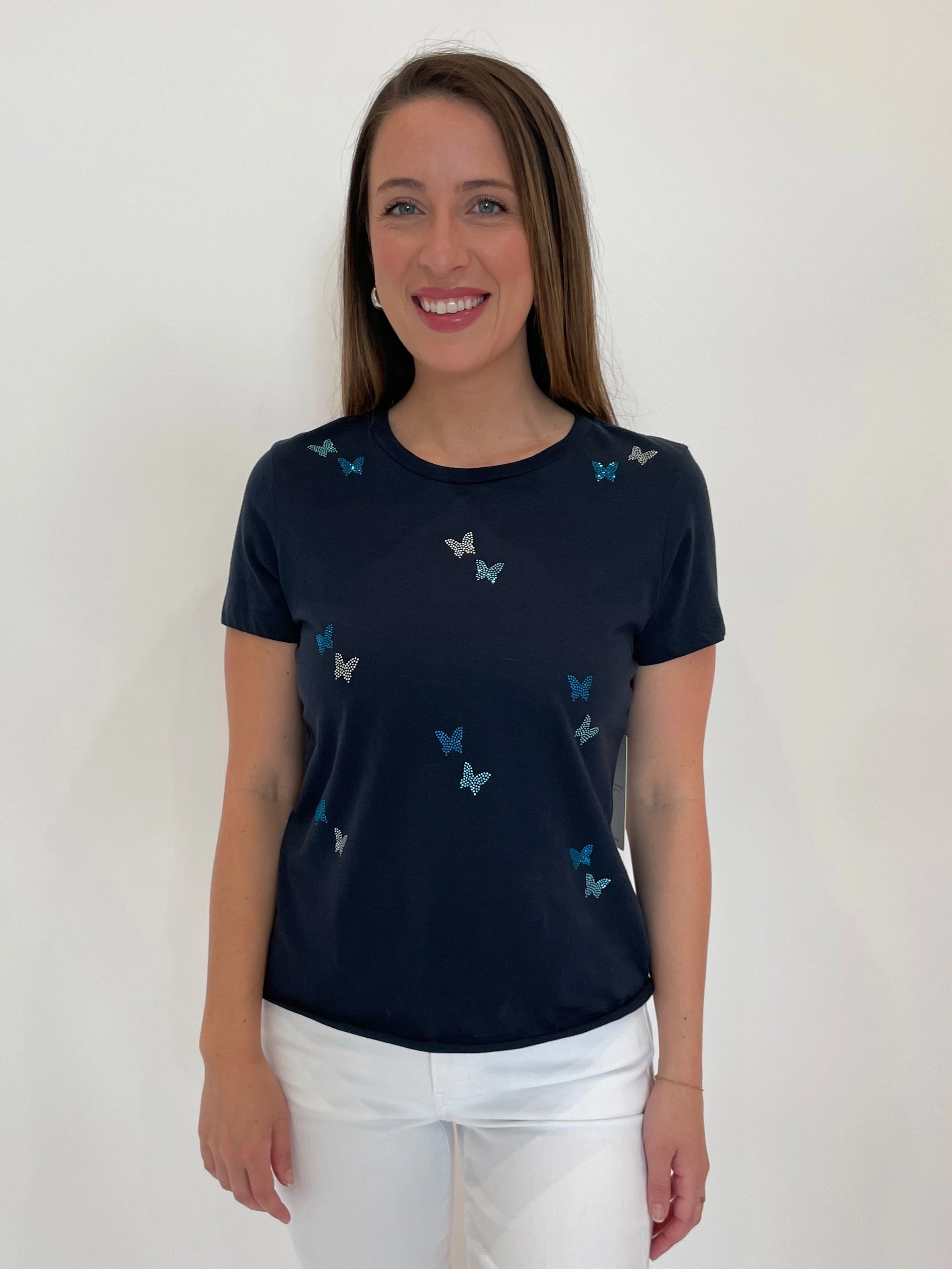 garden party Standalone Option Butterflies T-Shirt - Navy