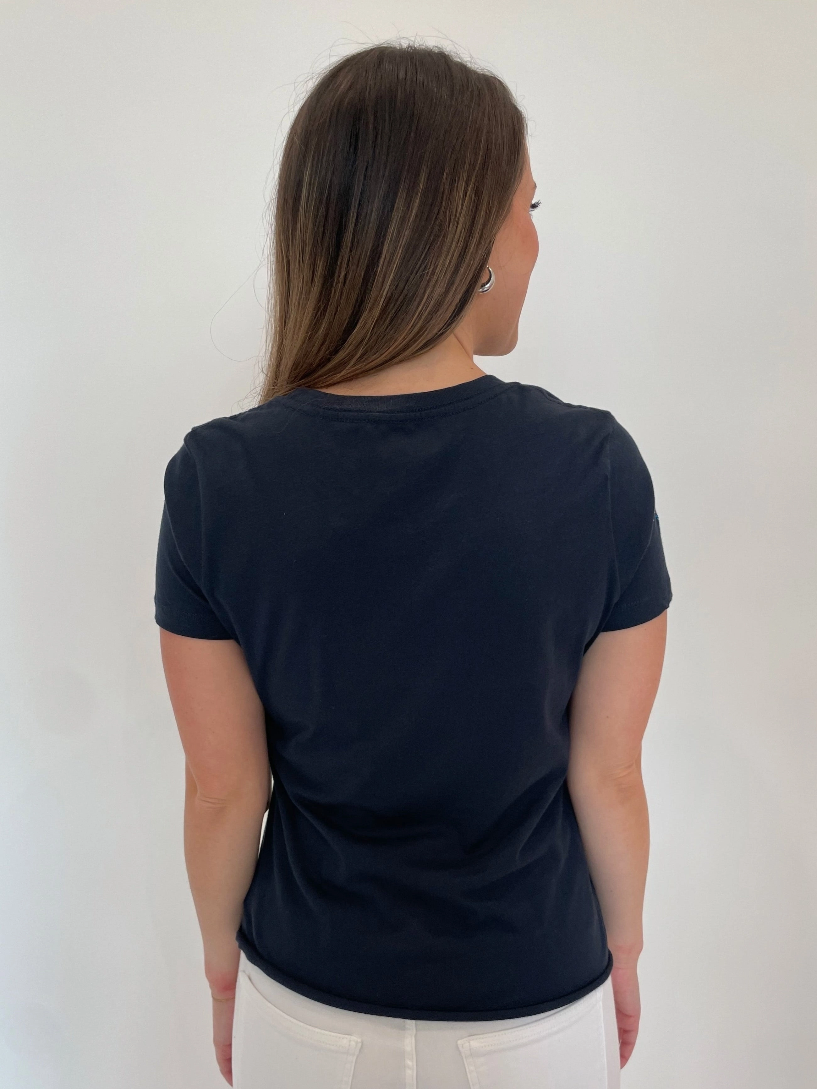 Metallic Finish Reinforced Elasticity Butterflies T-Shirt - Navy