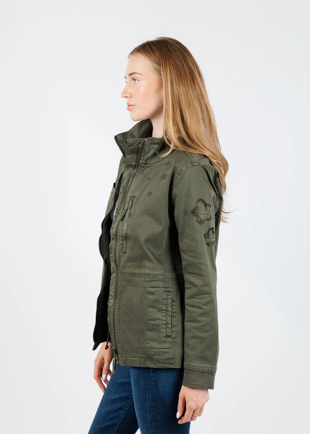 Moisture Wicking Inner Butterfly Embroidery Cotton Blend Jacket - Army