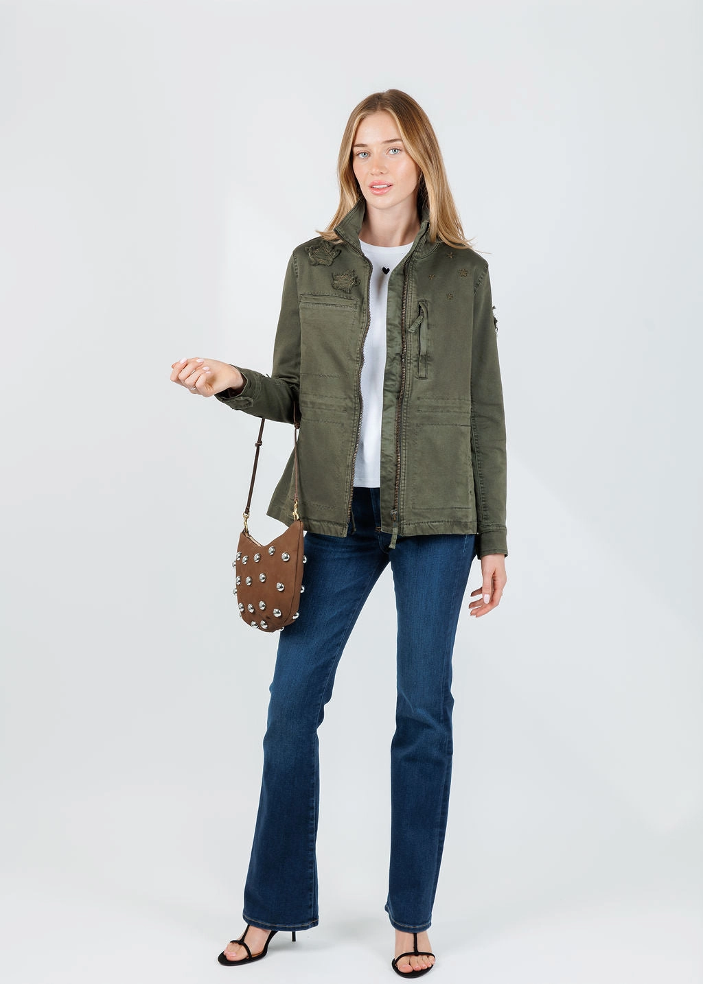 Butterfly Embroidery Cotton Blend Jacket - Army WaterproofDesign Fade Resistant Dye