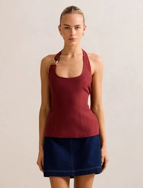 Dina Hardware Linen Top RelaxedNeckline