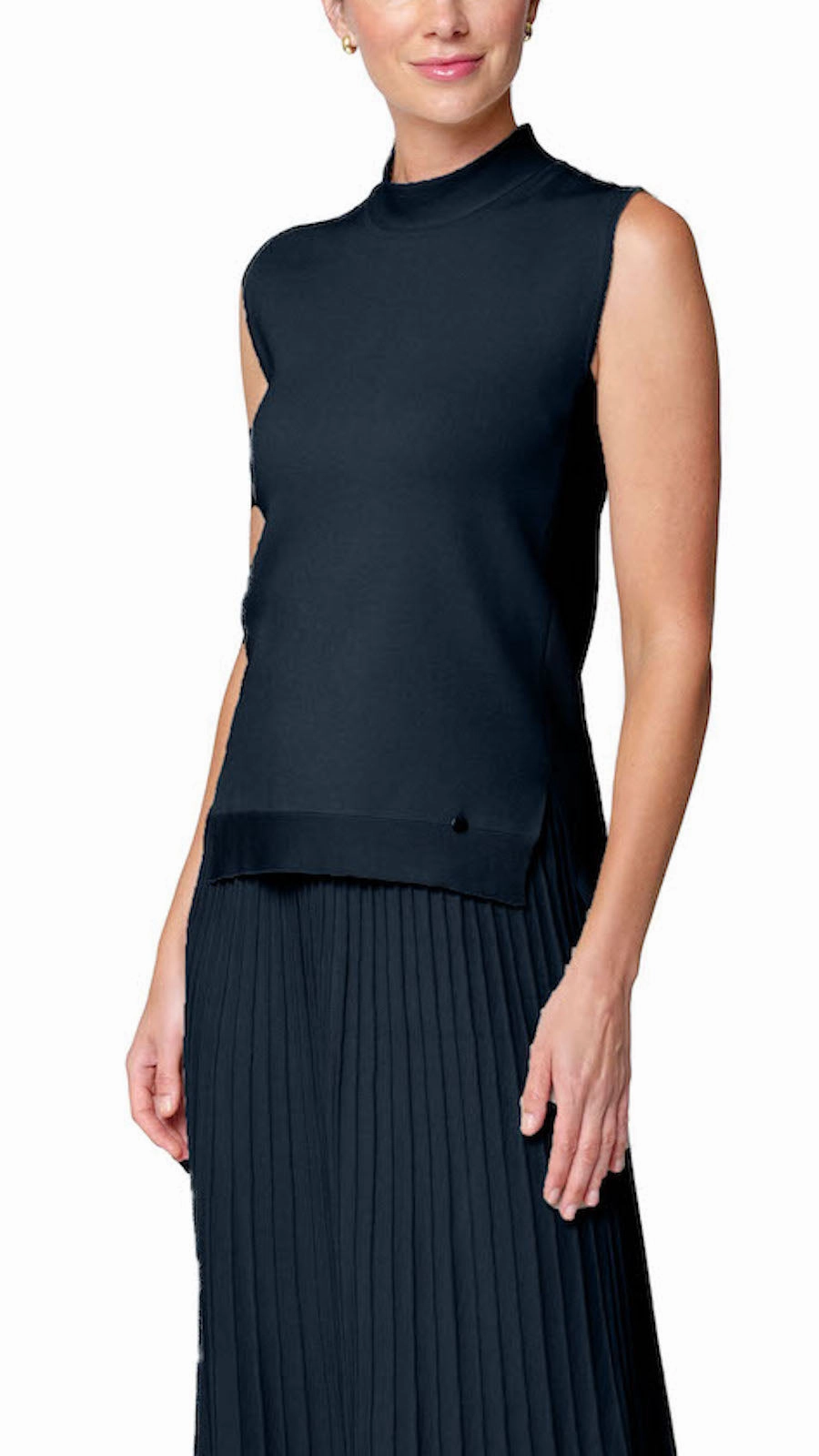 Marie Mock Neck Sleeveless Top - Dark Navy handmade touch