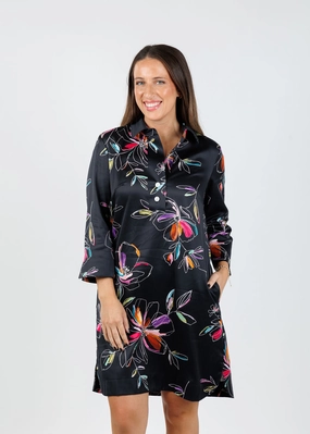 Tailored-fit Aileen 3/4 Sleeve Tencel Satin Dress - Floral Stencil