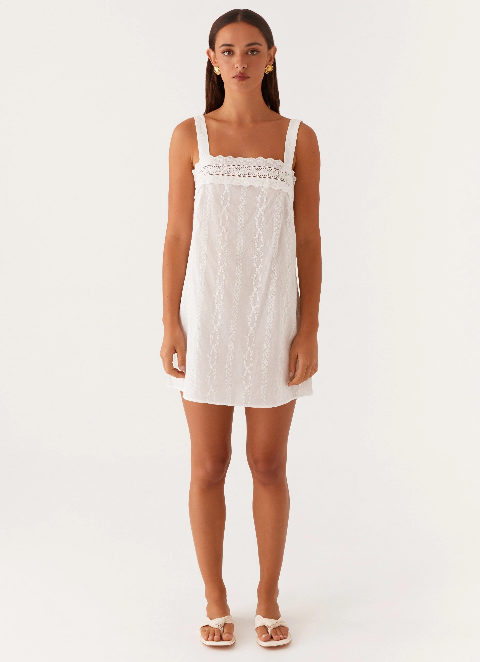 Calla Broderie Mini Dress - White Relaxed work dress Layered Design