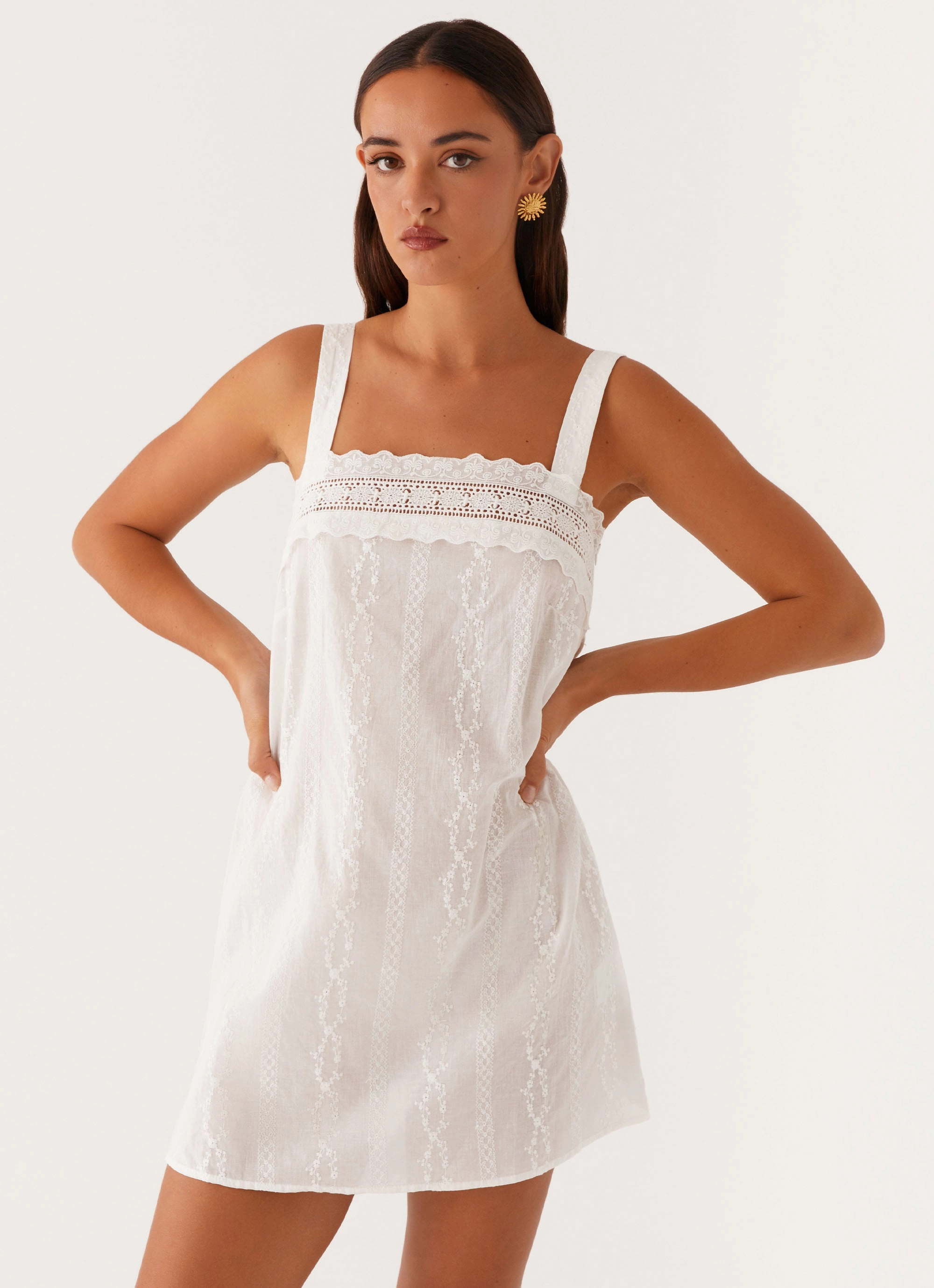 Calla Broderie Mini Dress - White flowy style Perfectly Crafted