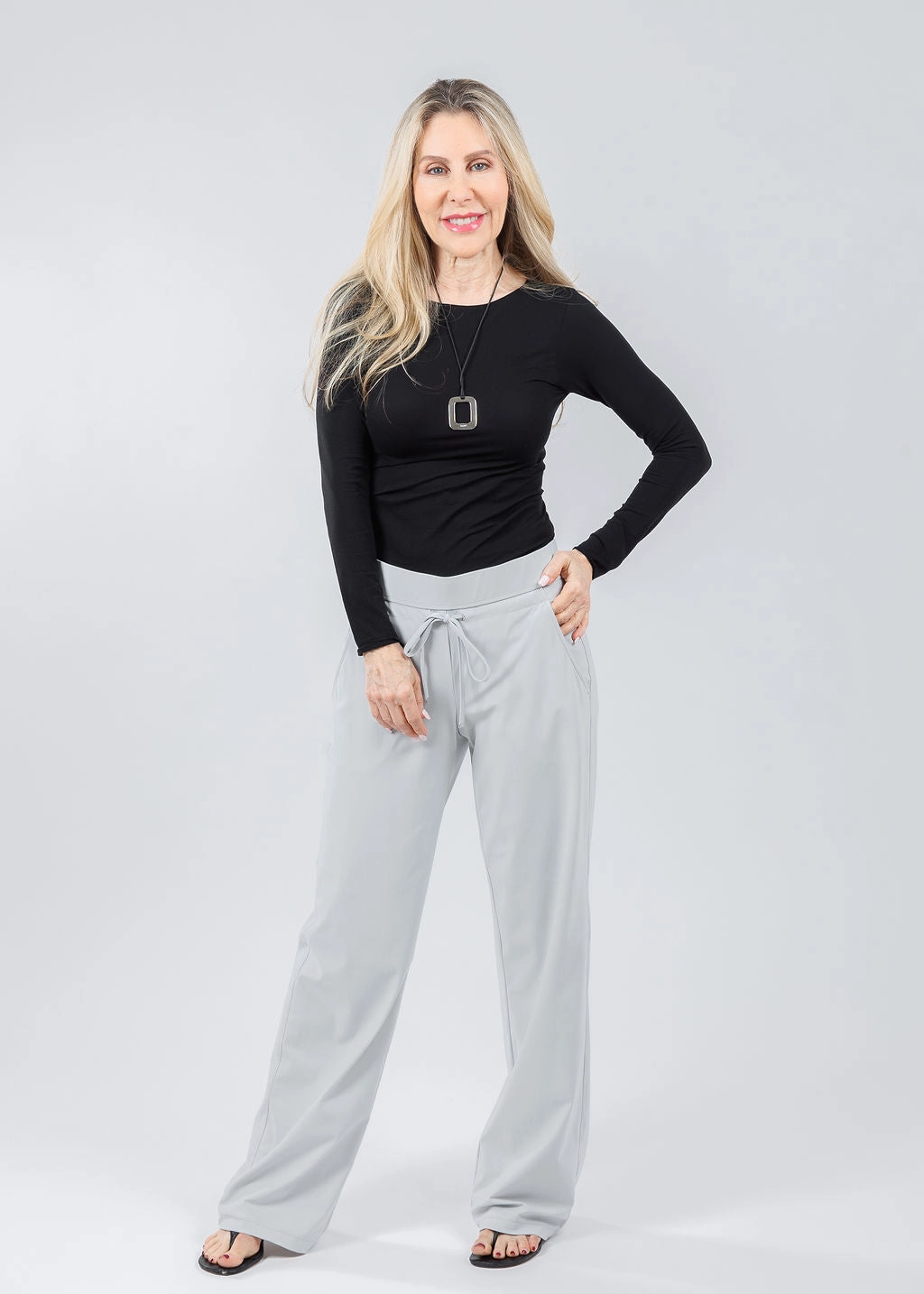 Versatile Wearable Fitted waist Candice Straight Pants - Light Grey