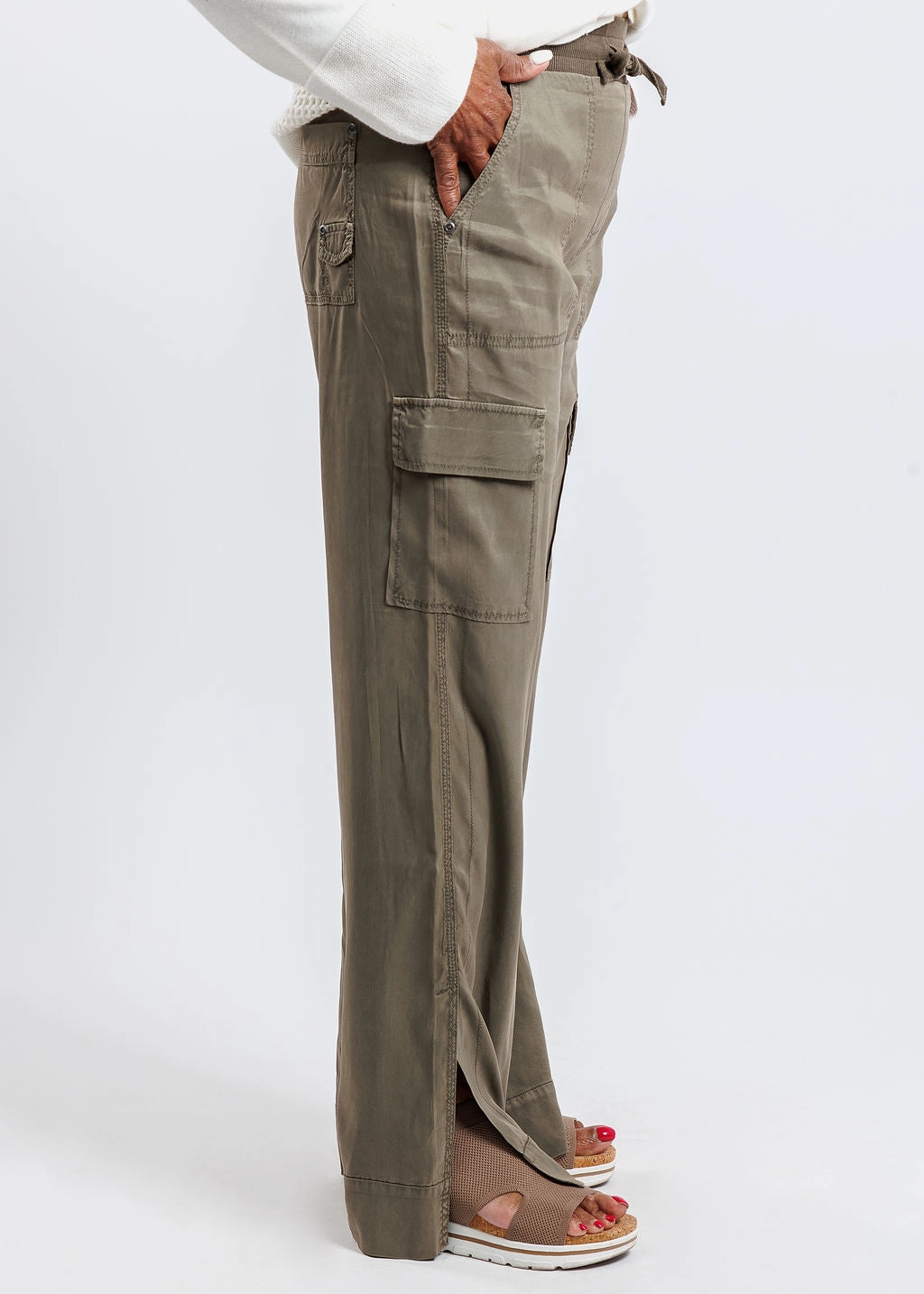 Fit Flex Adaptable Design Caracas Stretch Cupro Wide Leg Cargo Pants - Oak