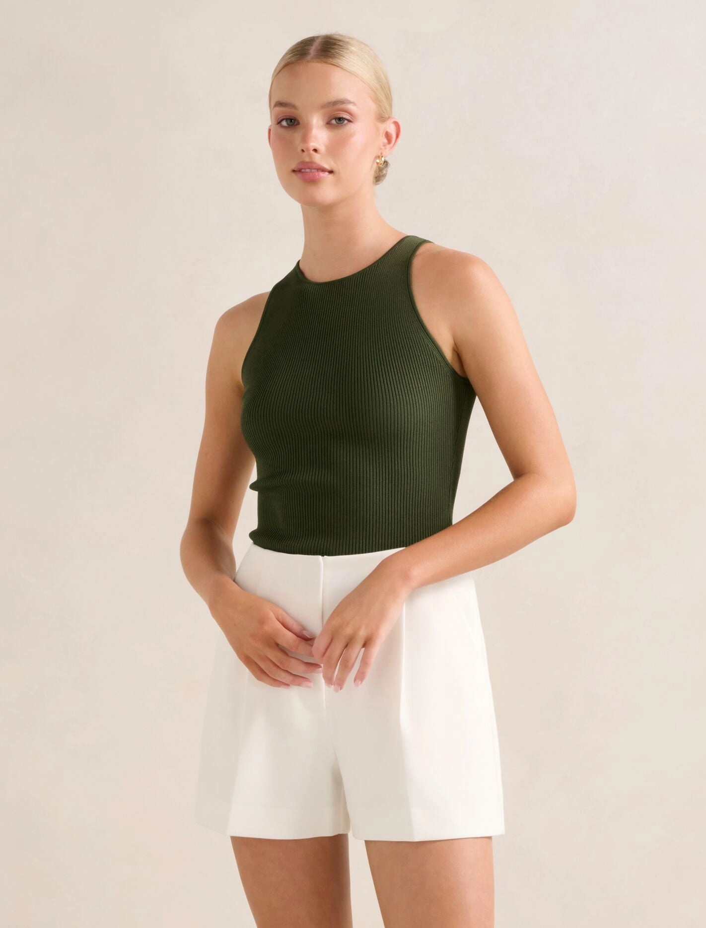 Carla Racer Knit Rib Tank Top Reflective Safety Accents