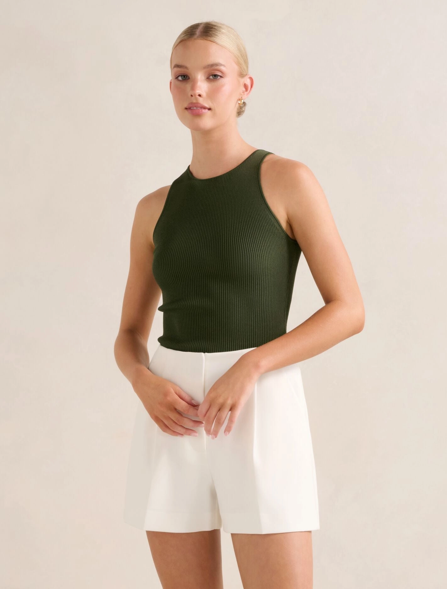 Carla Racer Knit Rib Tank Top Soft Hoodie