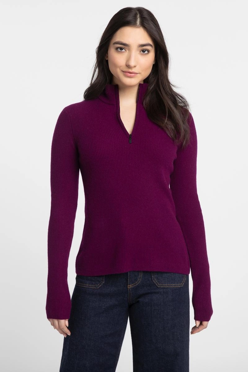 Cashmere Rib Zip Mock Timeless Comfort Roomy Waist