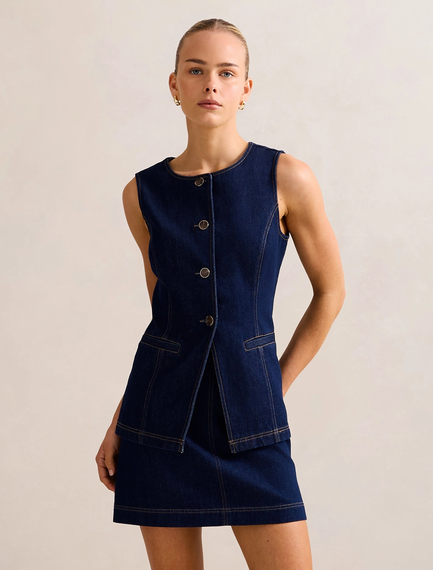 Cassie Denim Waistcoat UV protection layer