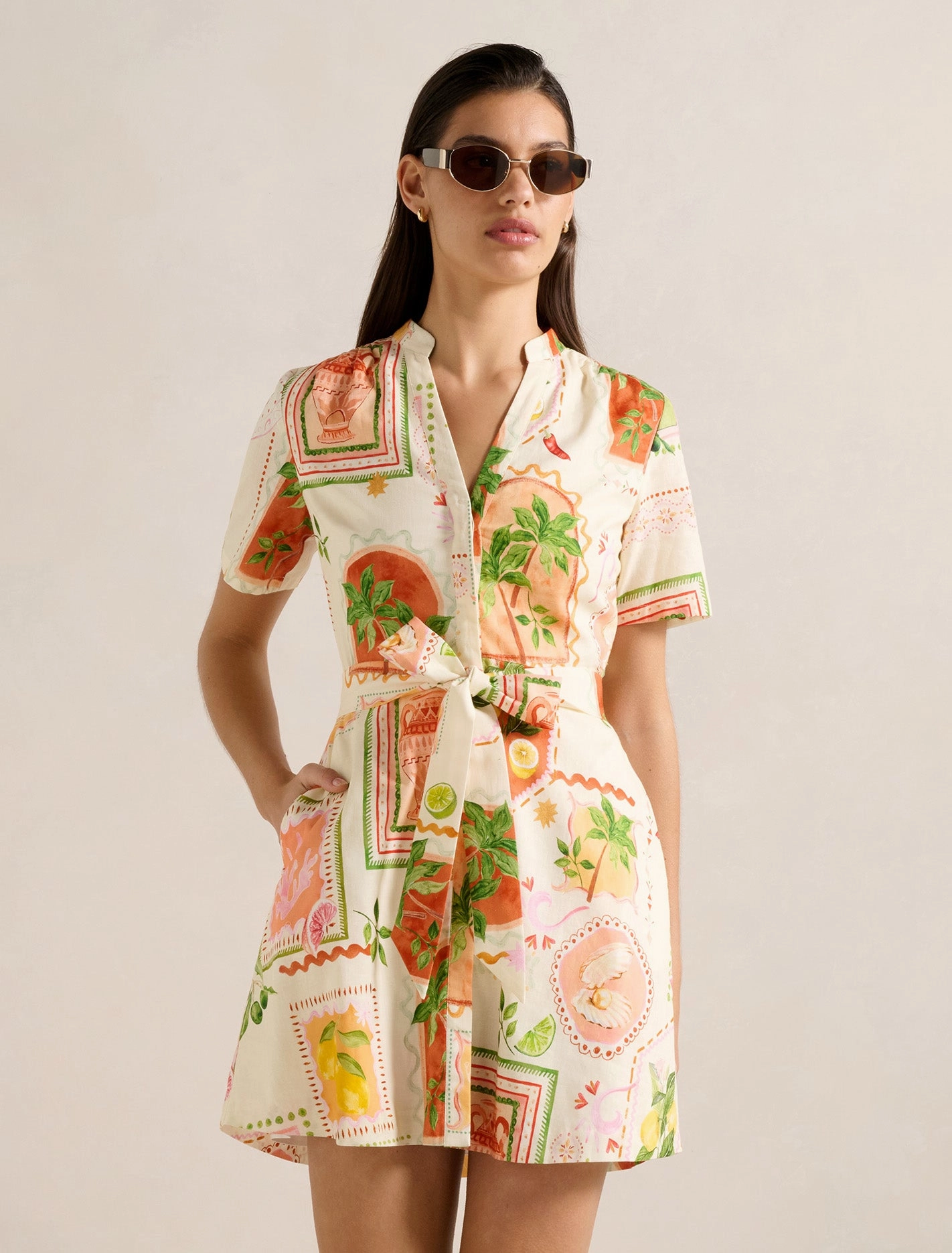 Statement-Print Veyda Shirt Linen Mini Dress